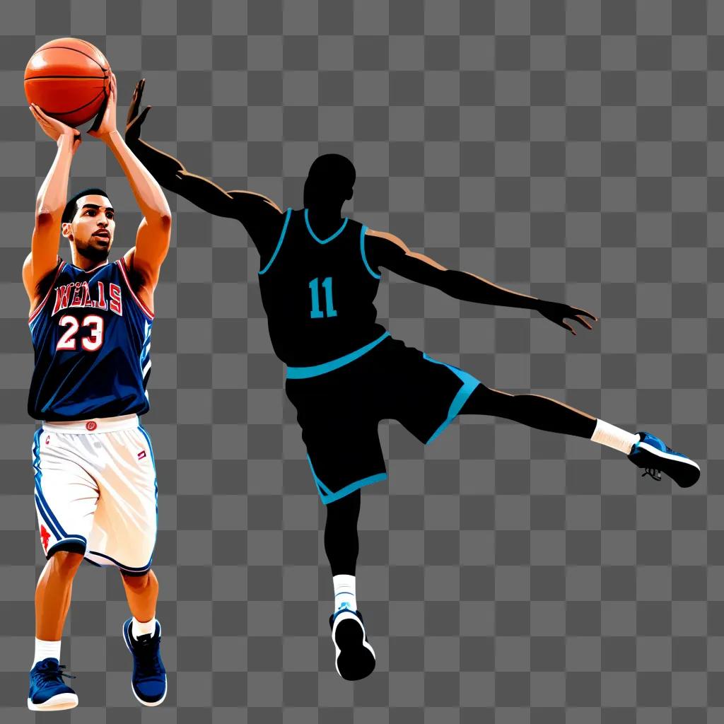 basketball player in action in a black and white clipart image