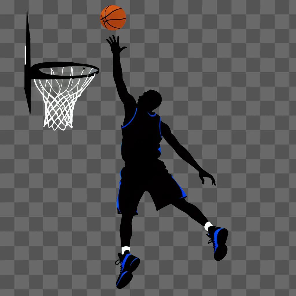 basketball player in silhouette leaps to block a shot