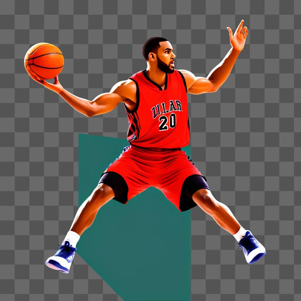 basketball player jumps mid-air in a brightly colored image