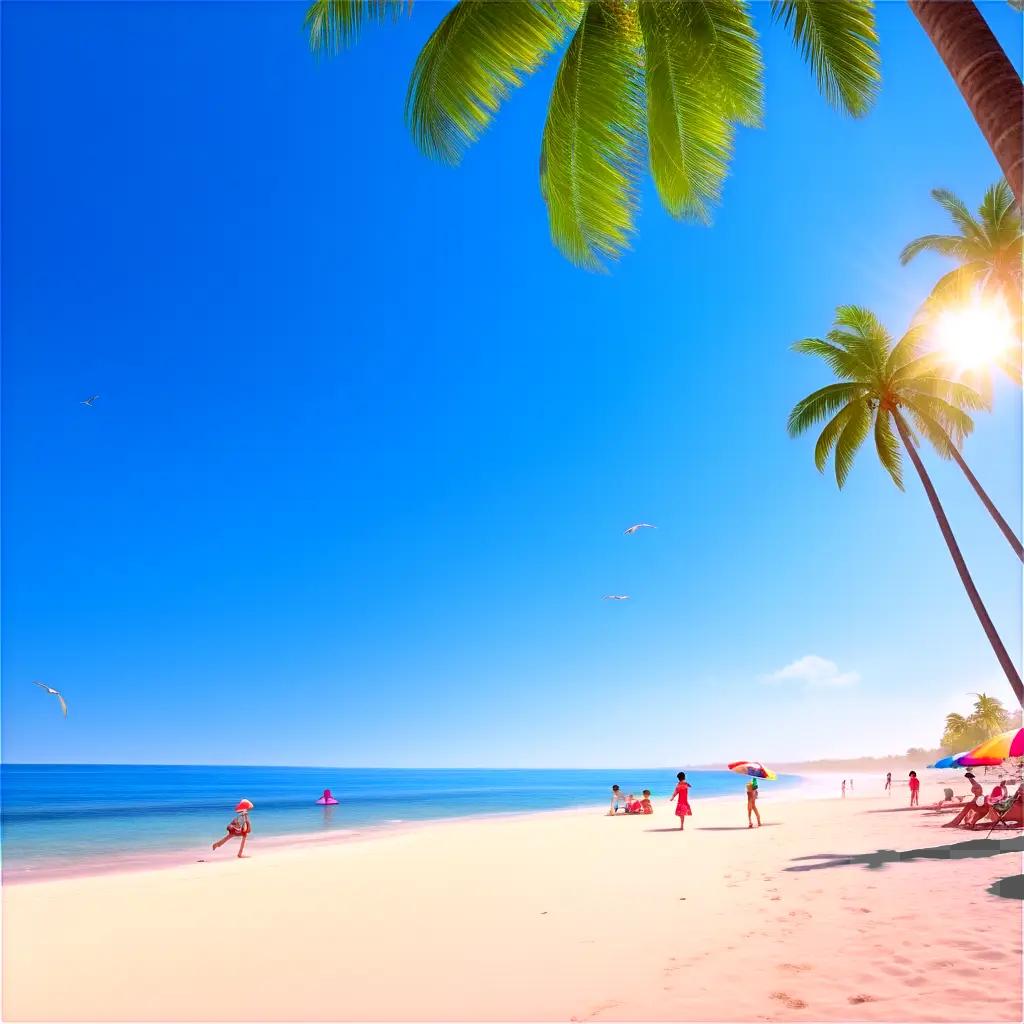 beach scene with a clear blue sky and sunny day