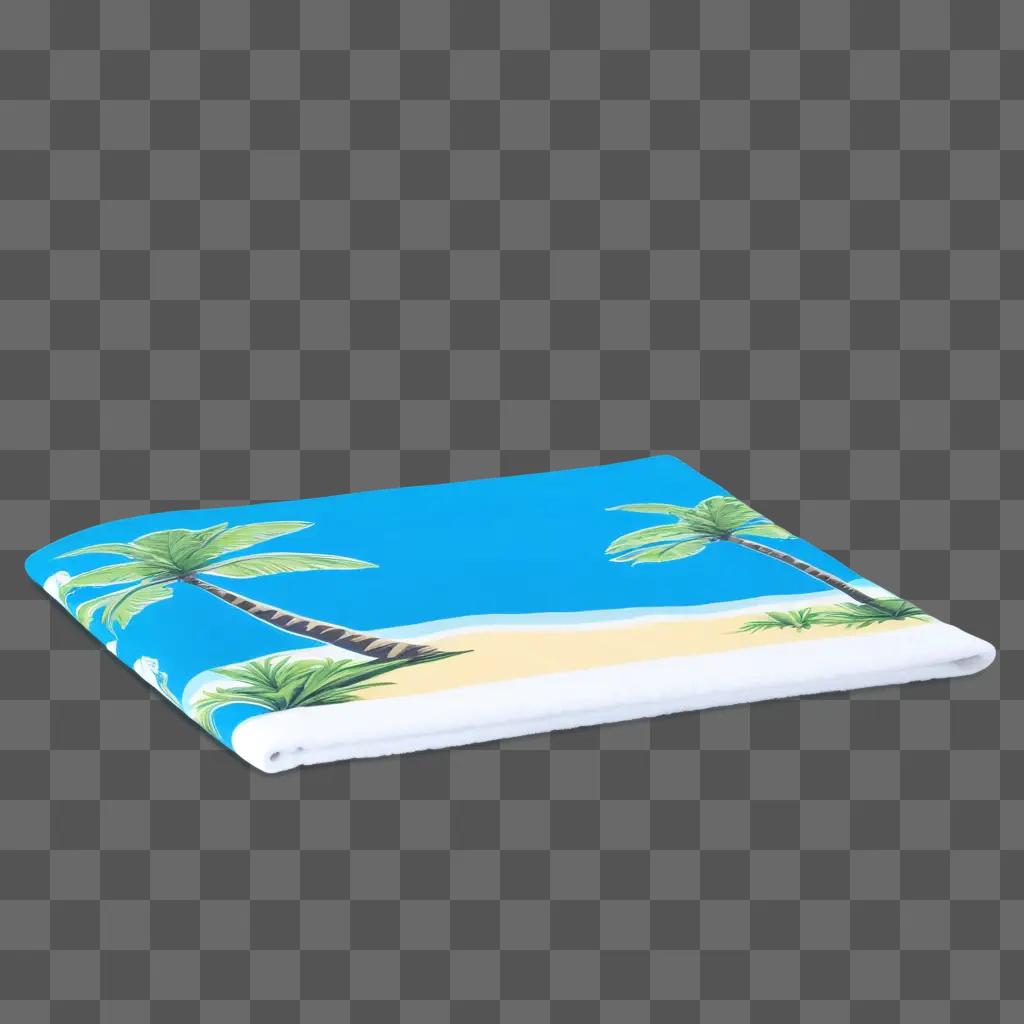 beach towel with a palm tree design on a blue background