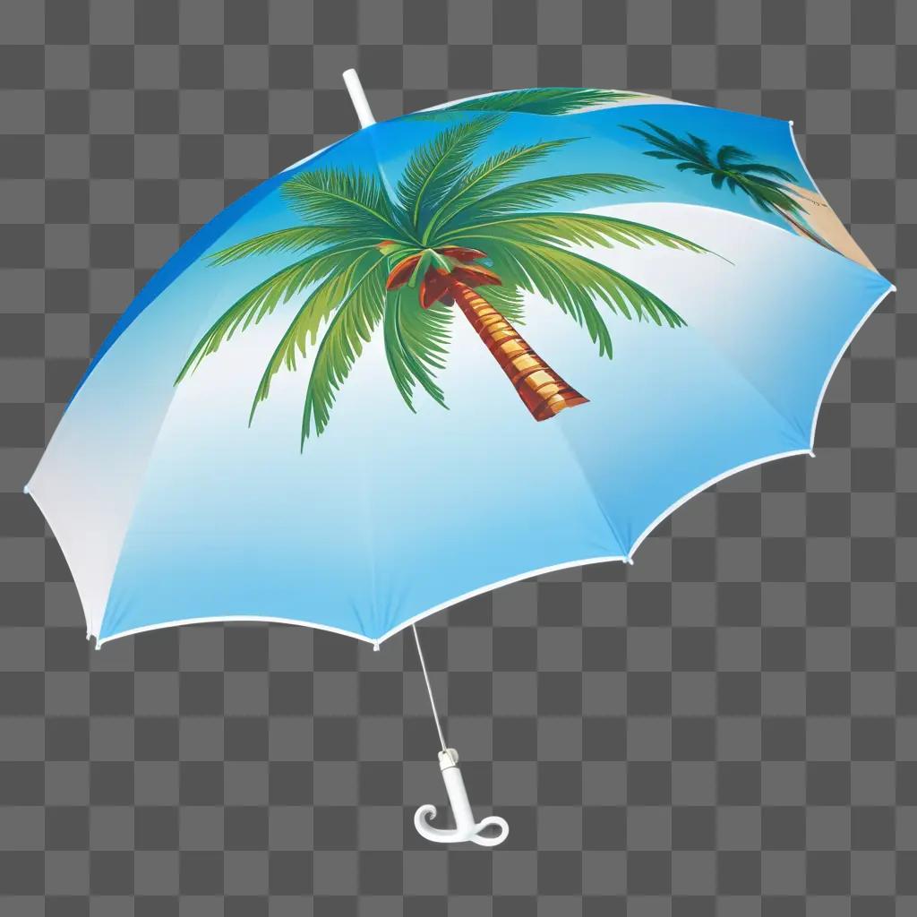 beach umbrella with palm trees and beach background