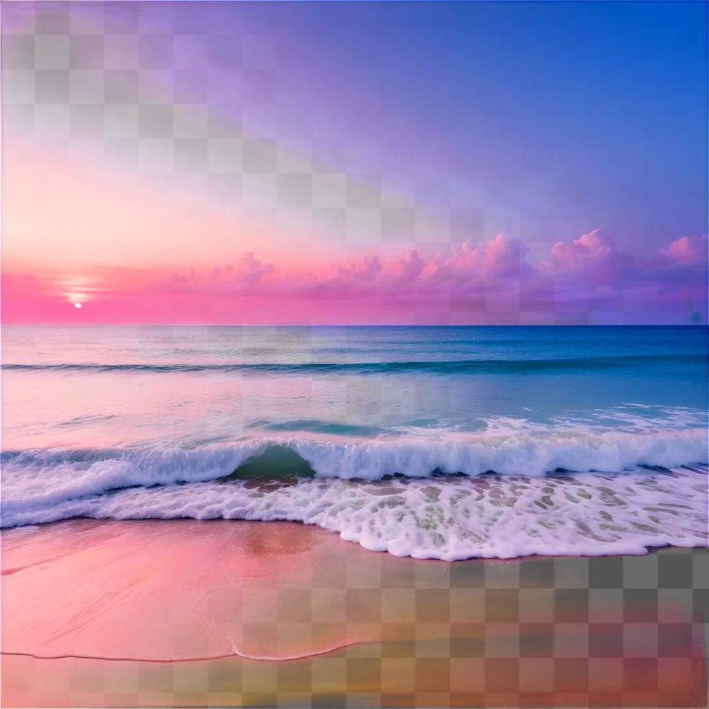 beach with pink waves and pink clouds