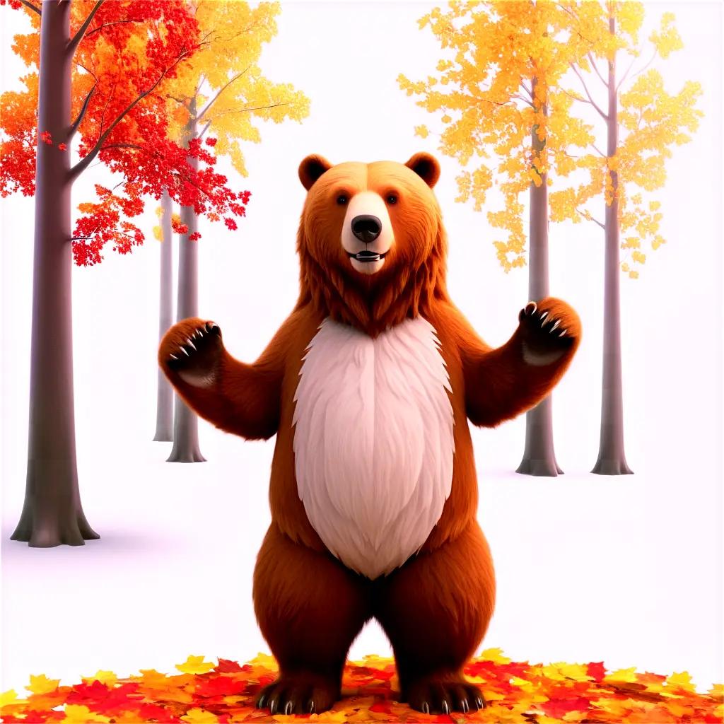 bear stands in the fall leaves