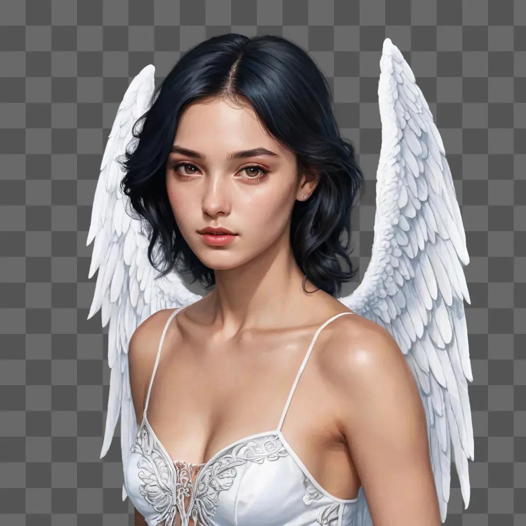 beautiful angel wings drawing A young woman with white wings and a white dress