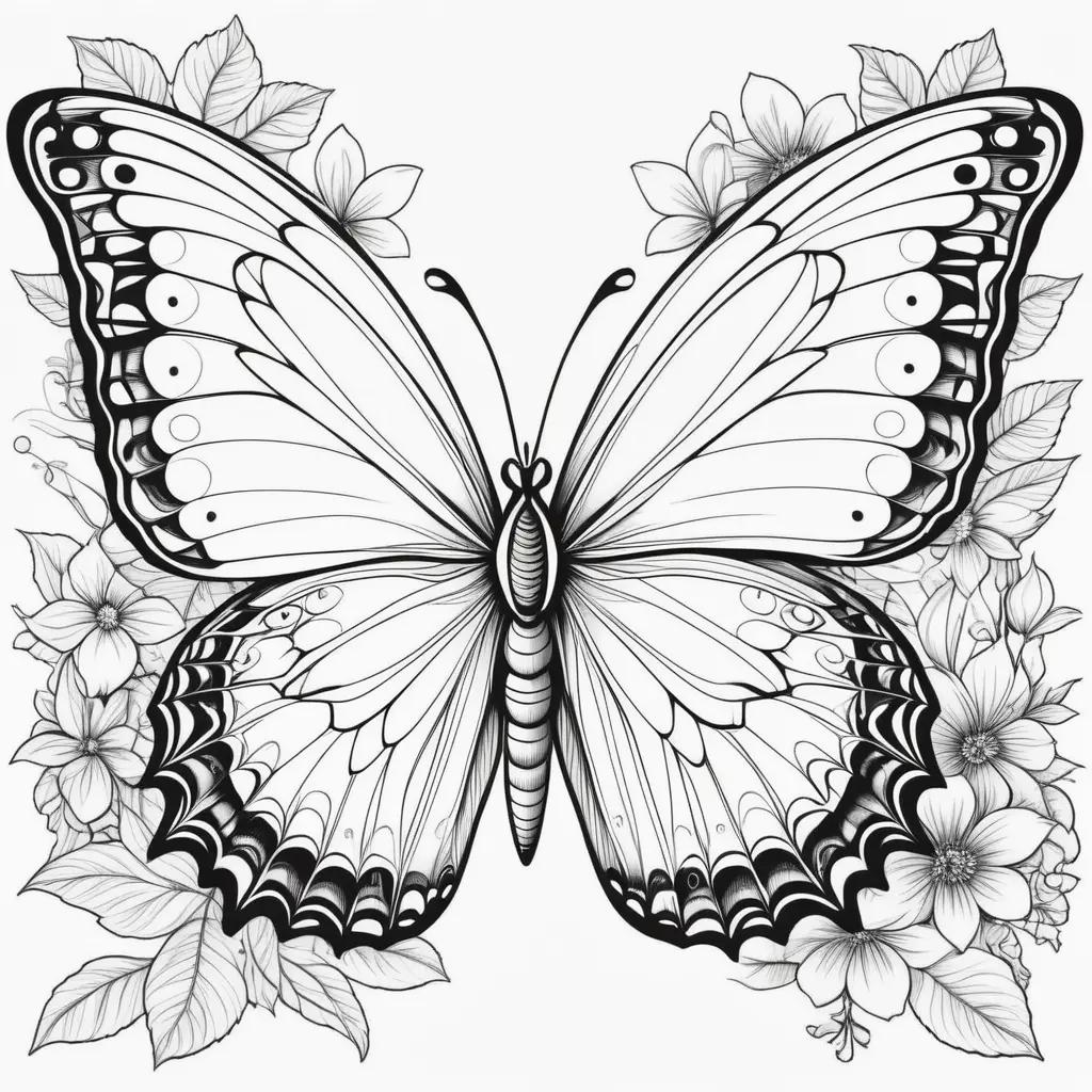 beautiful black and white butterfly coloring page with flowers