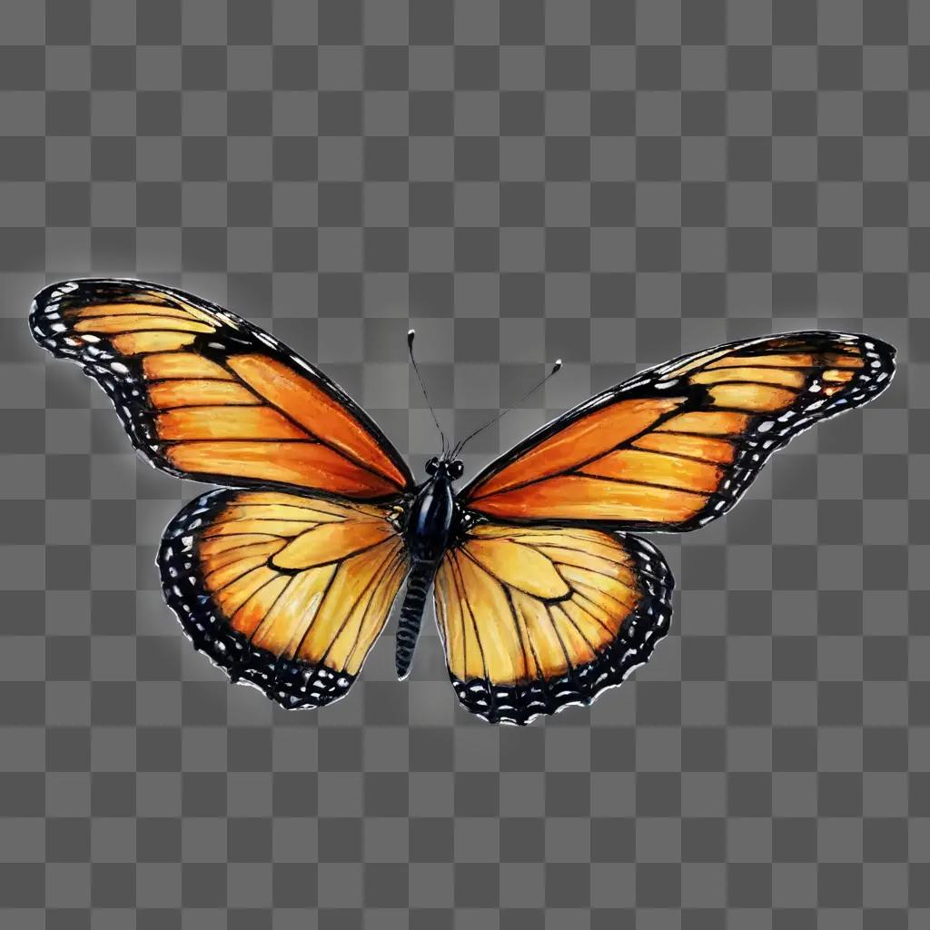 beautiful butterfly drawing A Monarch Butterfly on a brown background