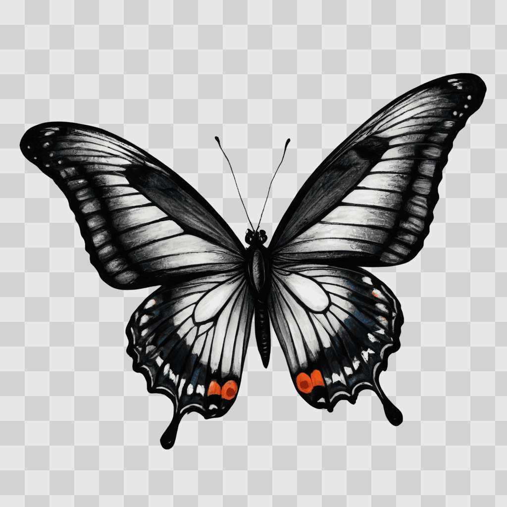 beautiful butterfly drawing A black and white butterfly with orange eyespots