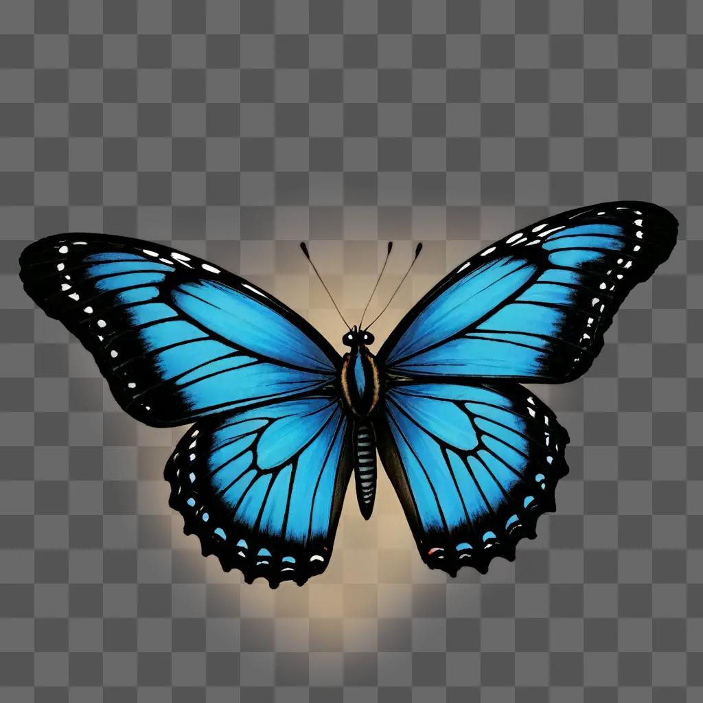 beautiful butterfly drawing A blue butterfly is on a blurred background