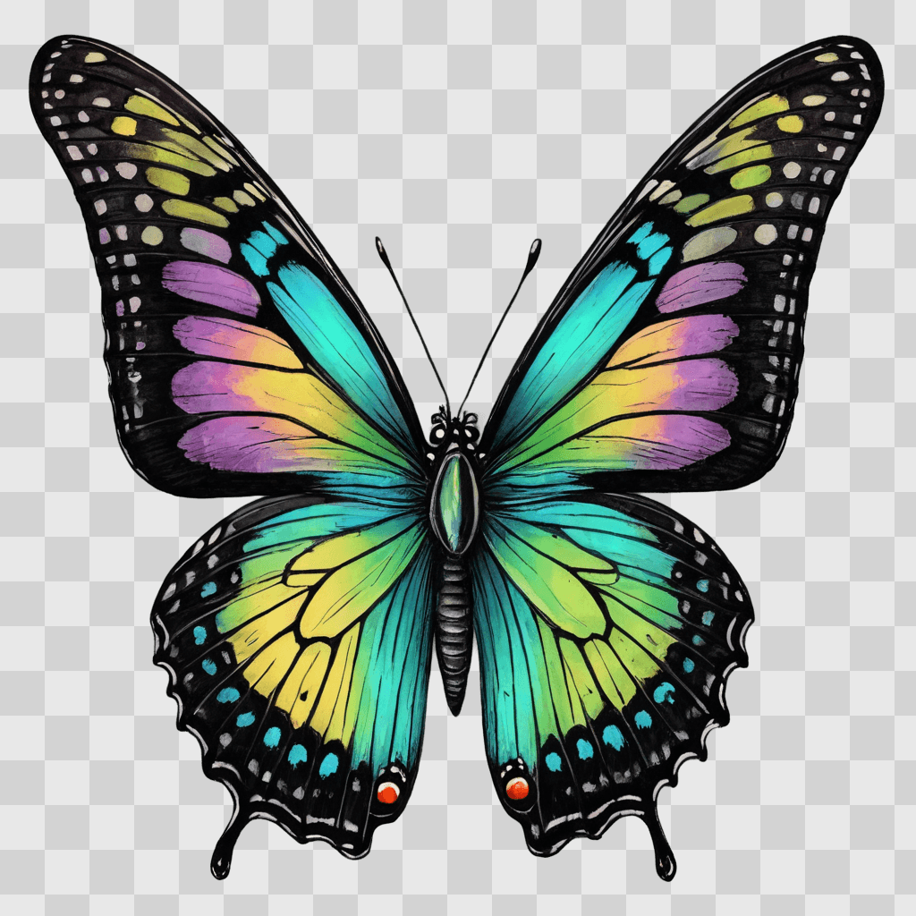 beautiful butterfly drawing A butterfly painted in a rainbow of colors