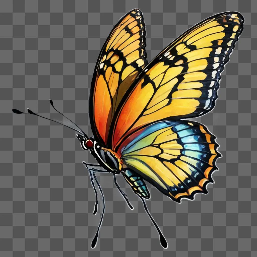 beautiful butterfly drawing A butterfly with a yellow and black wing