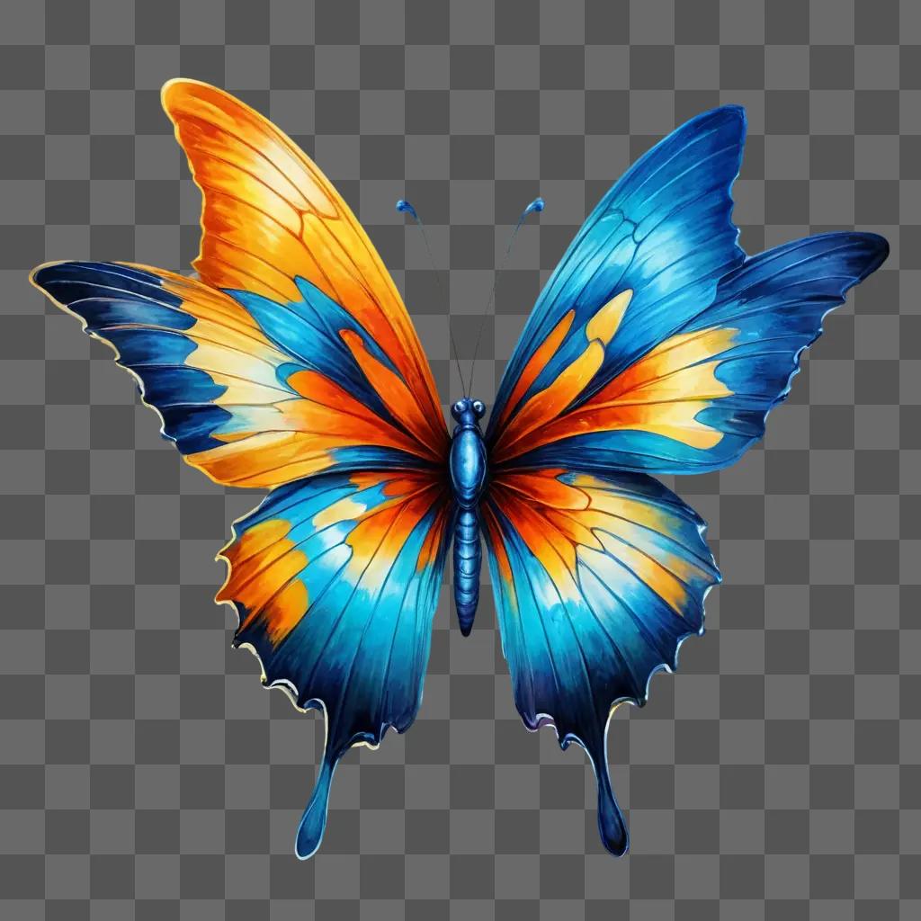 beautiful butterfly drawing A butterfly with blue and orange wings