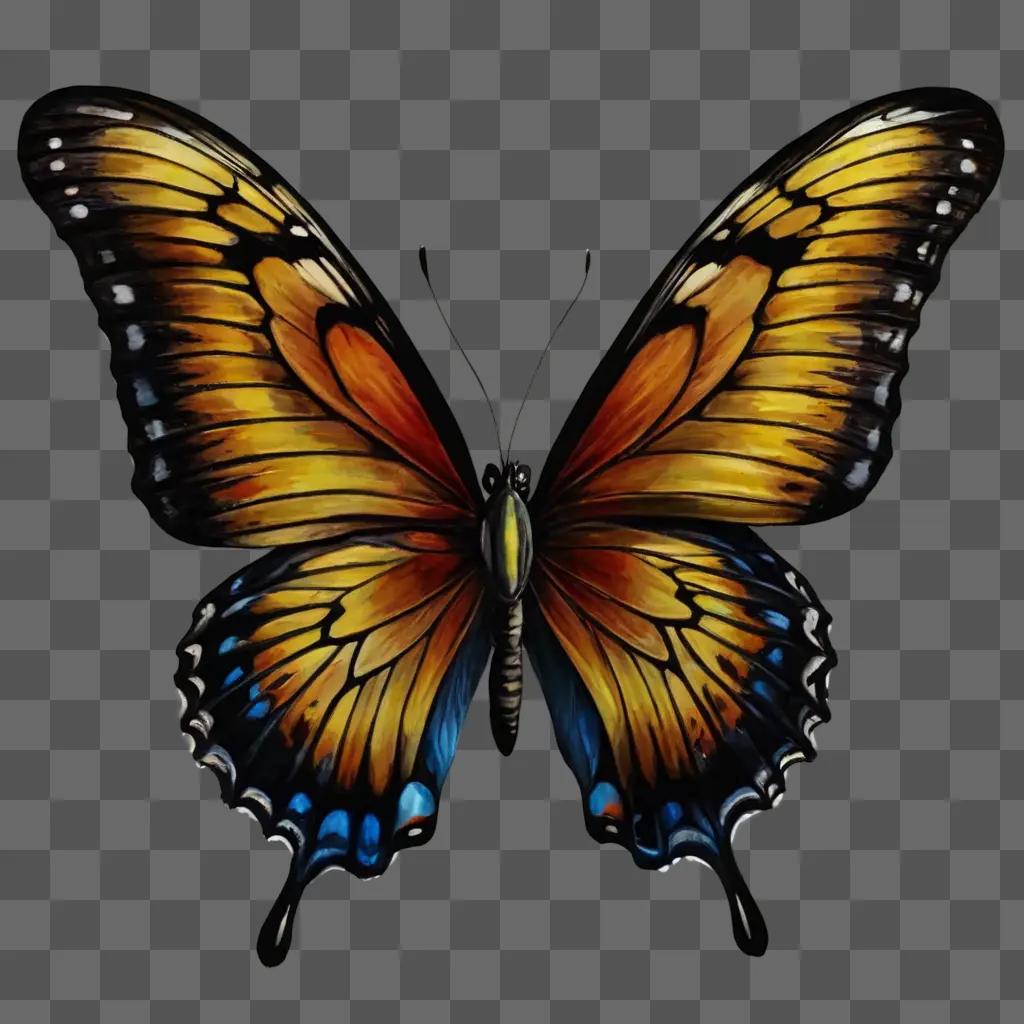 beautiful butterfly drawing A butterfly with blue wings and orange body