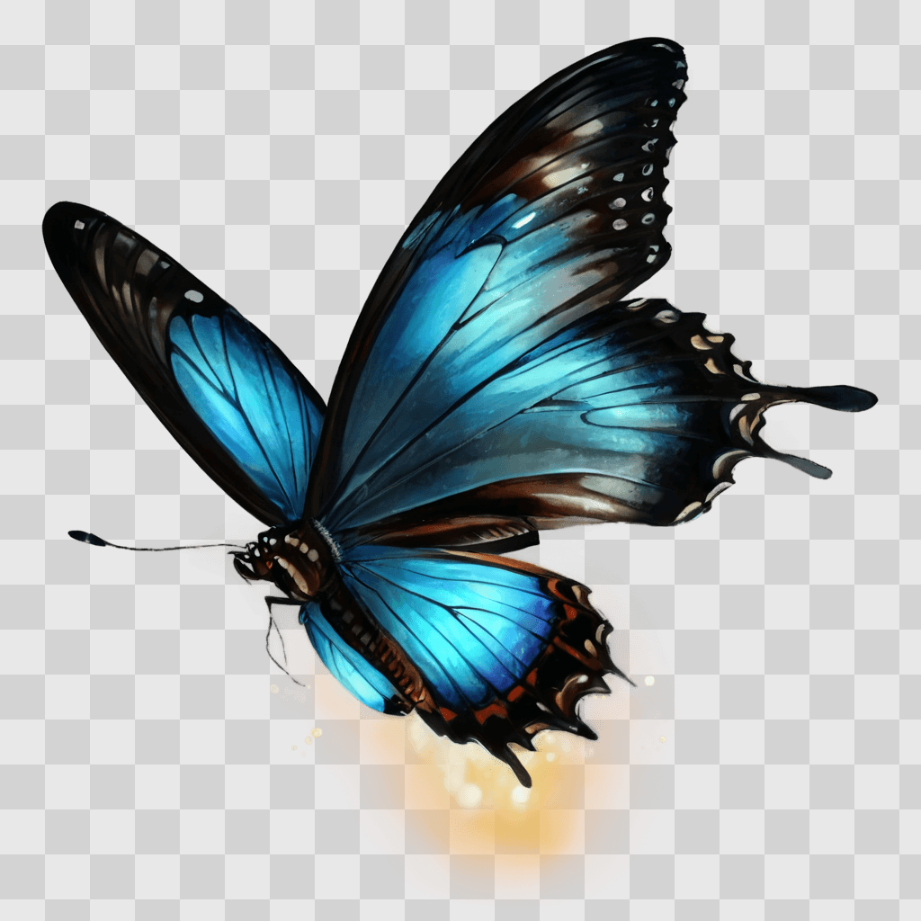 beautiful butterfly drawing A butterfly with blue wings is flying