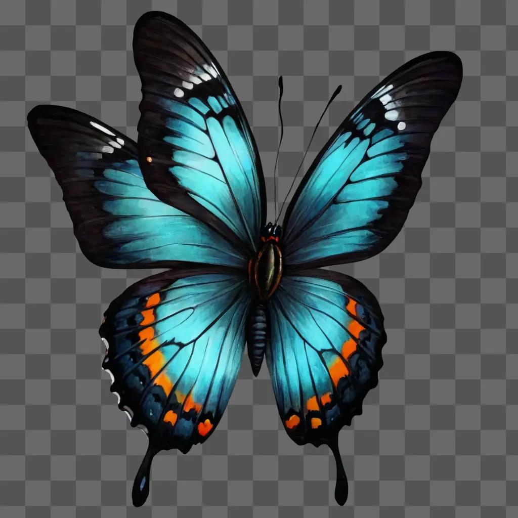 beautiful butterfly drawing A butterfly with blue wings is shown in black and white