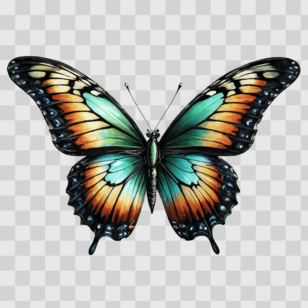 beautiful butterfly drawing A butterfly with colorful wings against a dark background