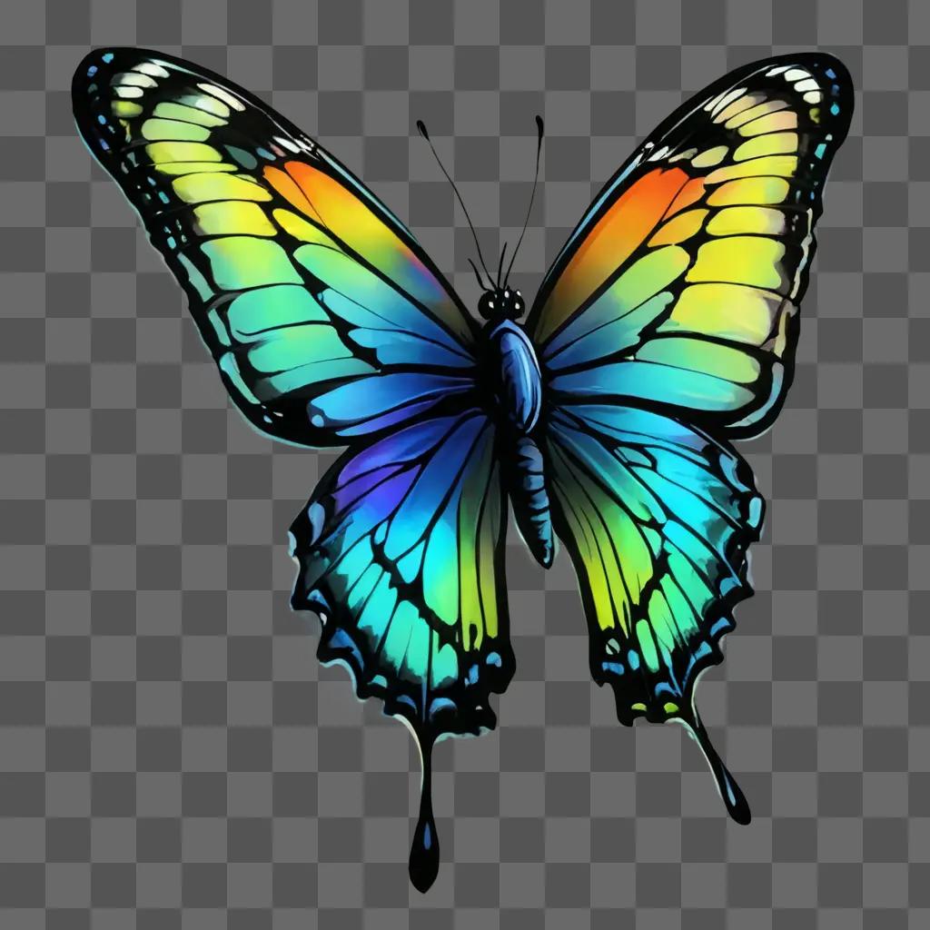 beautiful butterfly drawing A butterfly with multiple colors on a green background