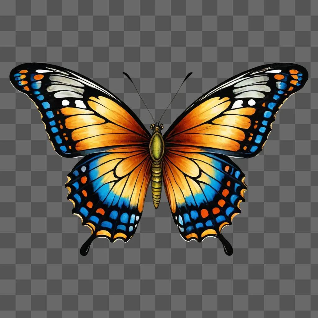 beautiful butterfly drawing A butterfly with orange and blue wings