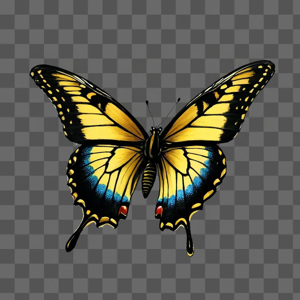 beautiful butterfly drawing A butterfly with yellow and blue wings