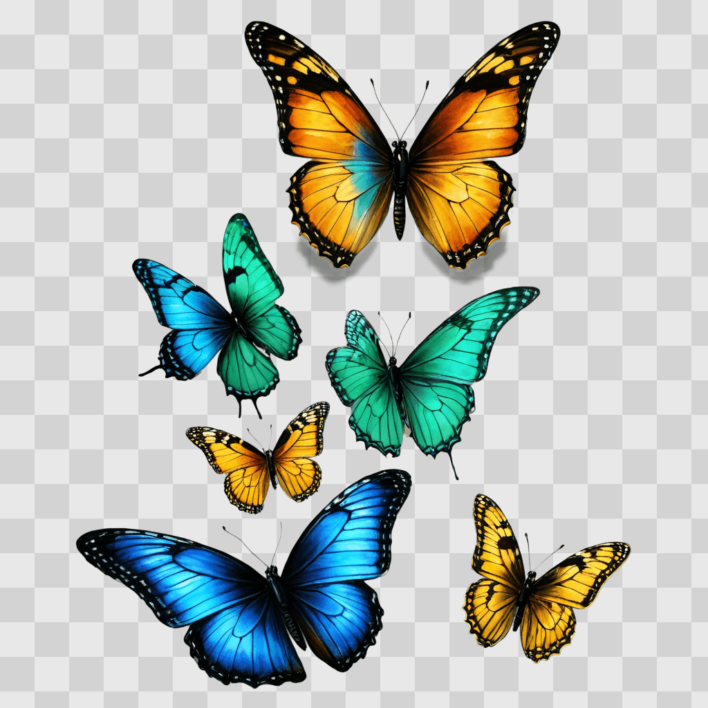 beautiful butterfly drawing A collection of colorful butterflies on a dark background