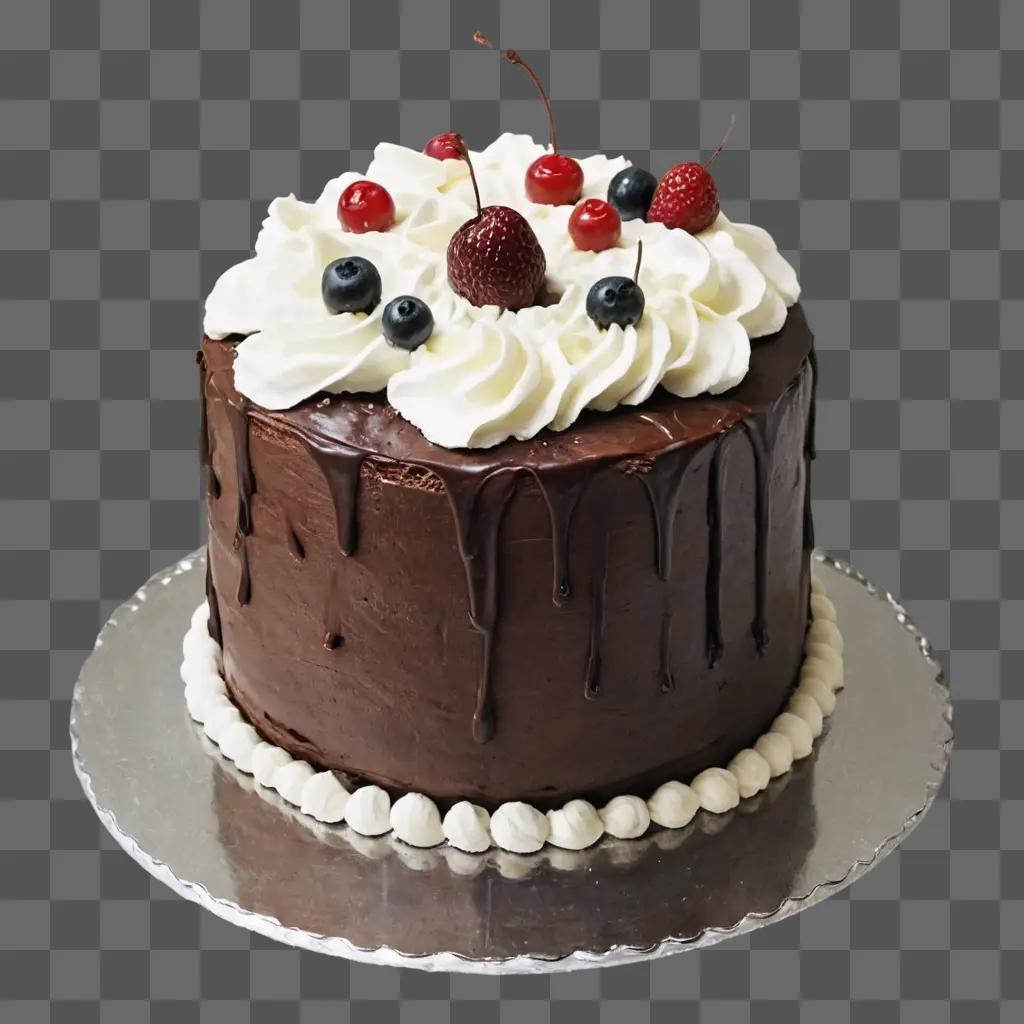 beautiful cake drawing A chocolate cake with whipped cream and berries