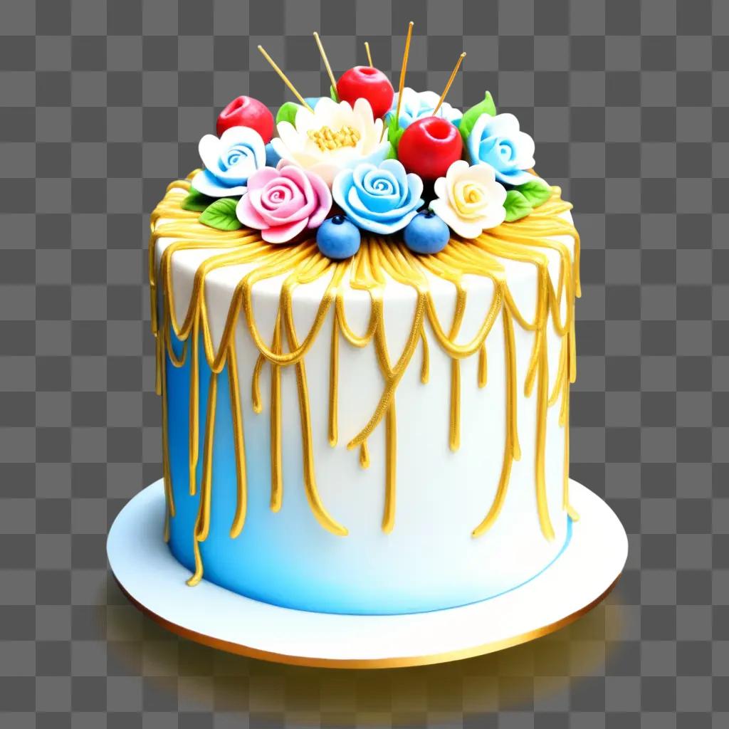 beautiful cake drawing with a yellow and blue color scheme