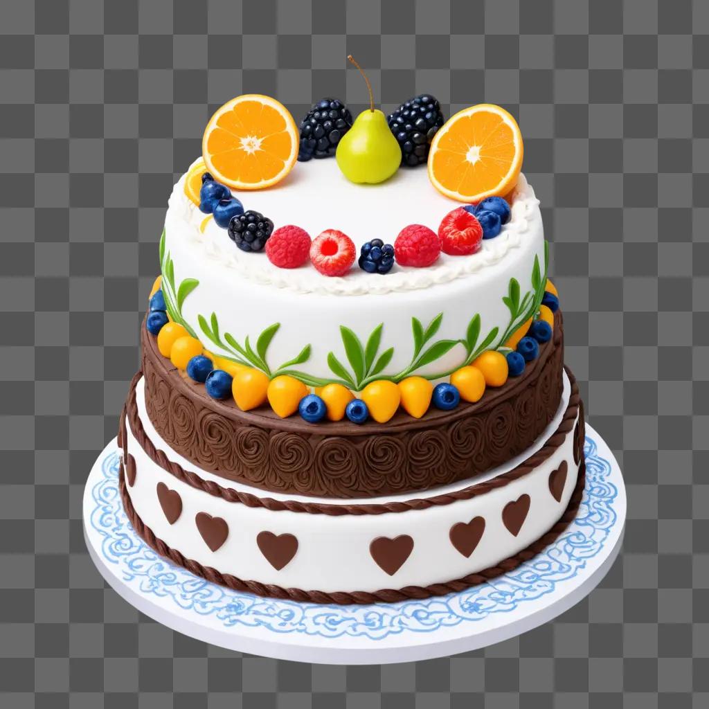 beautiful cake is decorated with fruit and flowers