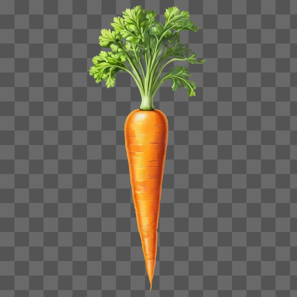 beautiful carrot drawing A carrot with a green stem is on a yellow background