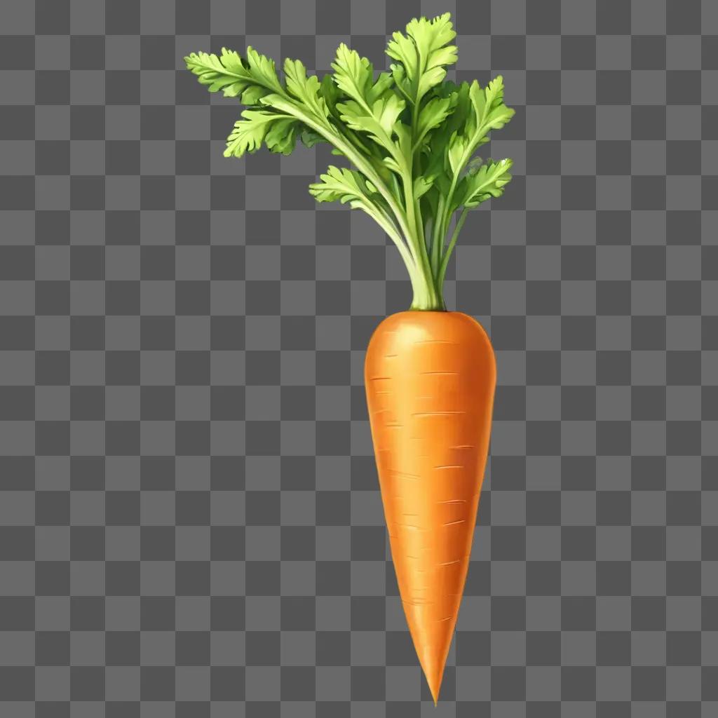 beautiful carrot drawing A carrot with green leaves and a long stem