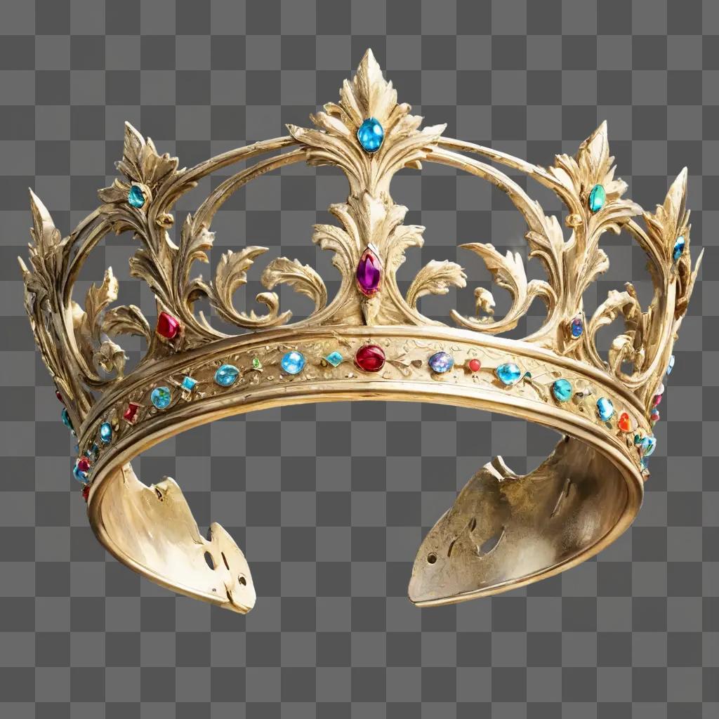 beautiful crown drawing A gold crown adorned with multicolored gems