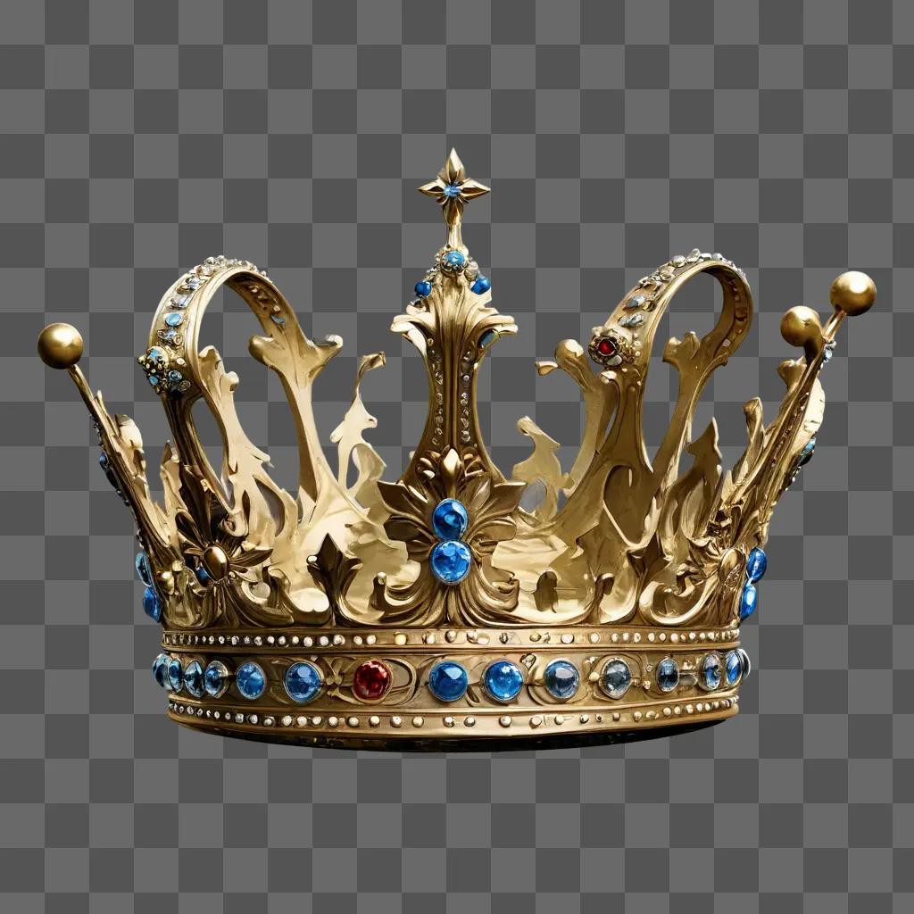 beautiful crown drawing A gold crown with blue jewels and a star