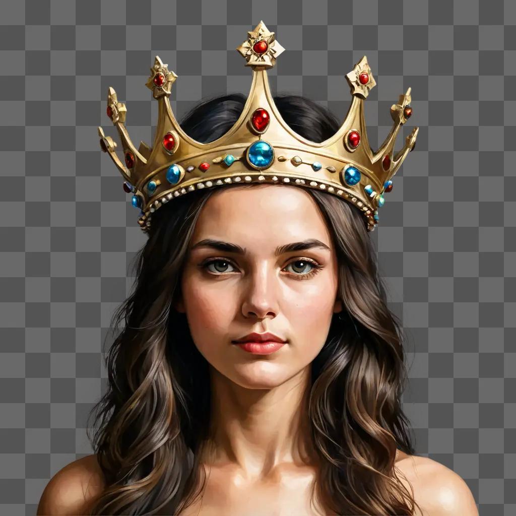 beautiful crown drawing A young woman wearing a gold crown with red and blue jewels