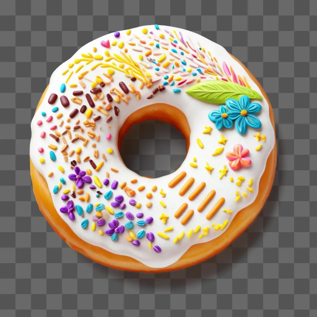 beautiful donut with colorful icing and sprinkles