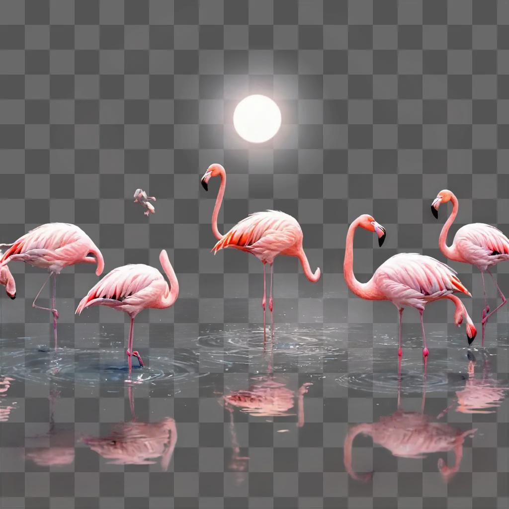 beautiful flamingos drawing A group of flamingos standing in the water