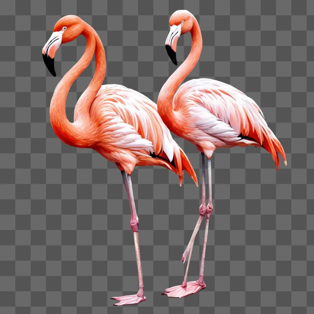 beautiful flamingos drawing Two flamingos standing next to each other on pink background