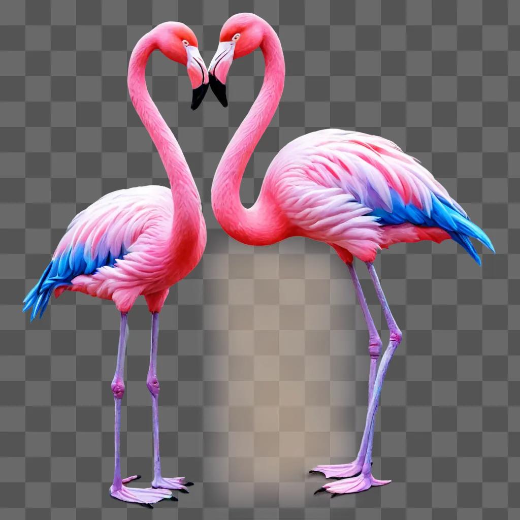 beautiful flamingos drawing Two pink flamingos make a heart with their beaks