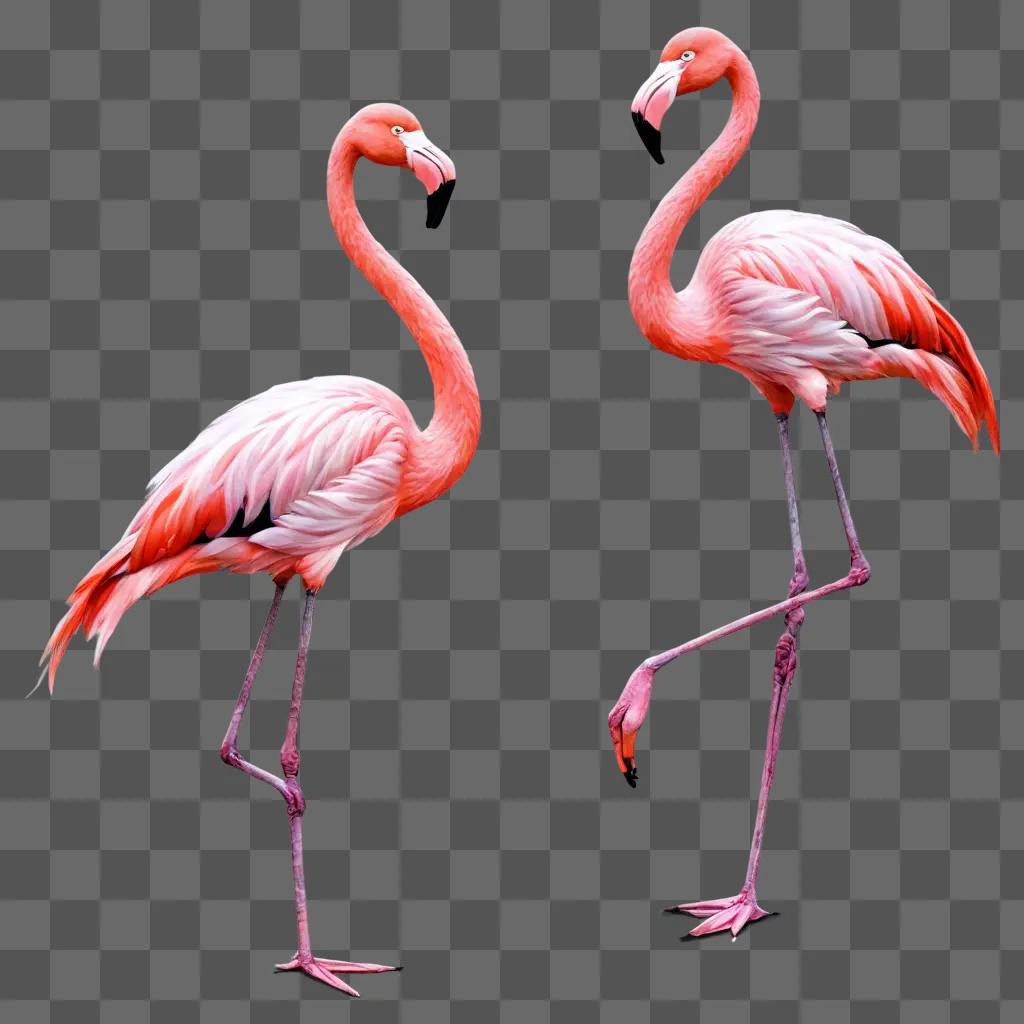 beautiful flamingos drawing Two pink flamingos stand in a pink background