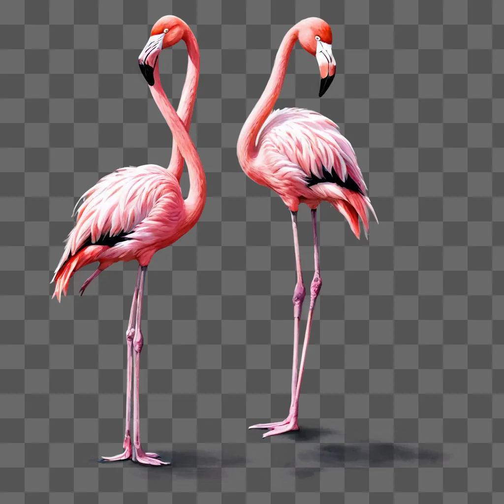 beautiful flamingos drawing Two pink flamingos stand on pink ground