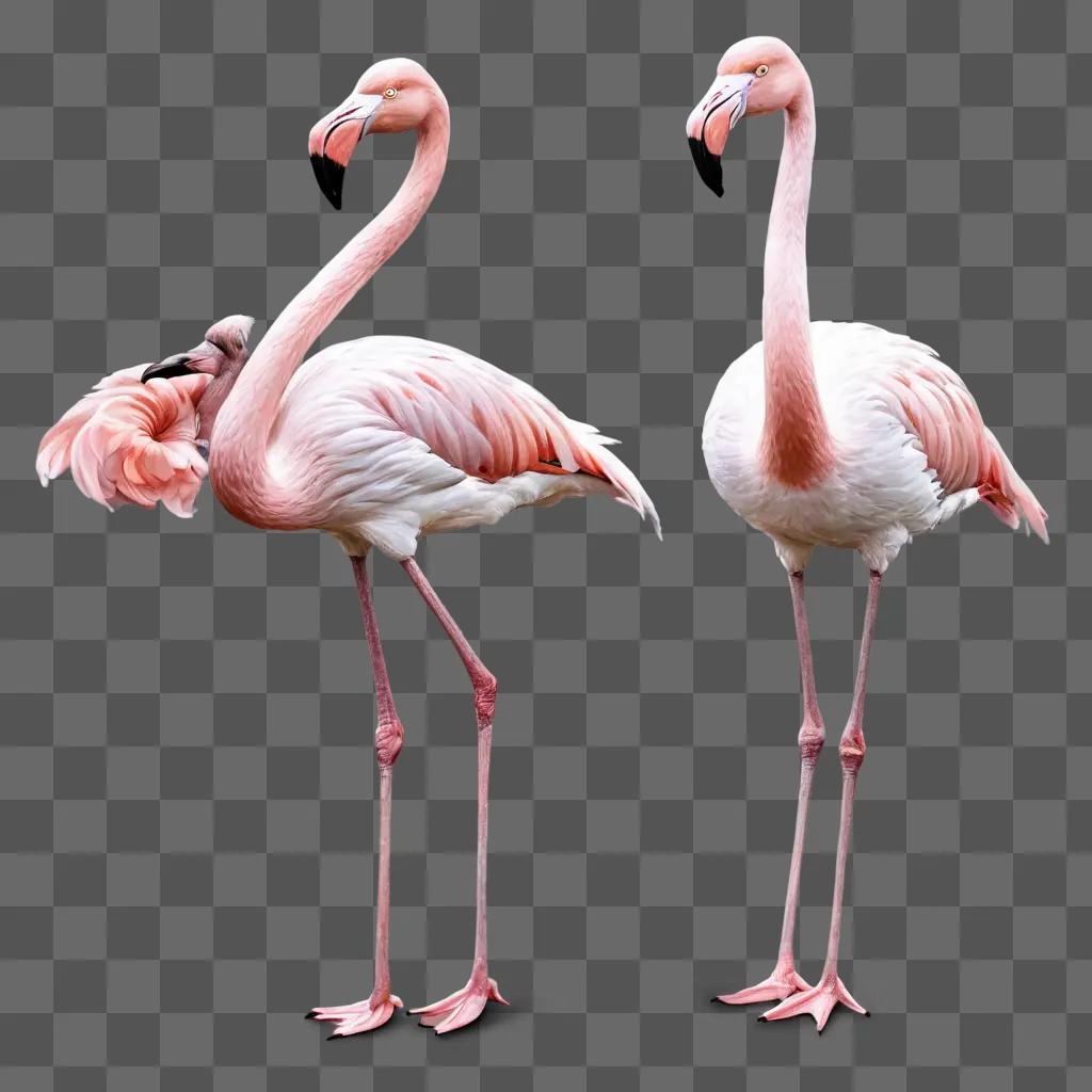 beautiful flamingos drawing Two pink flamingos standing on pink background