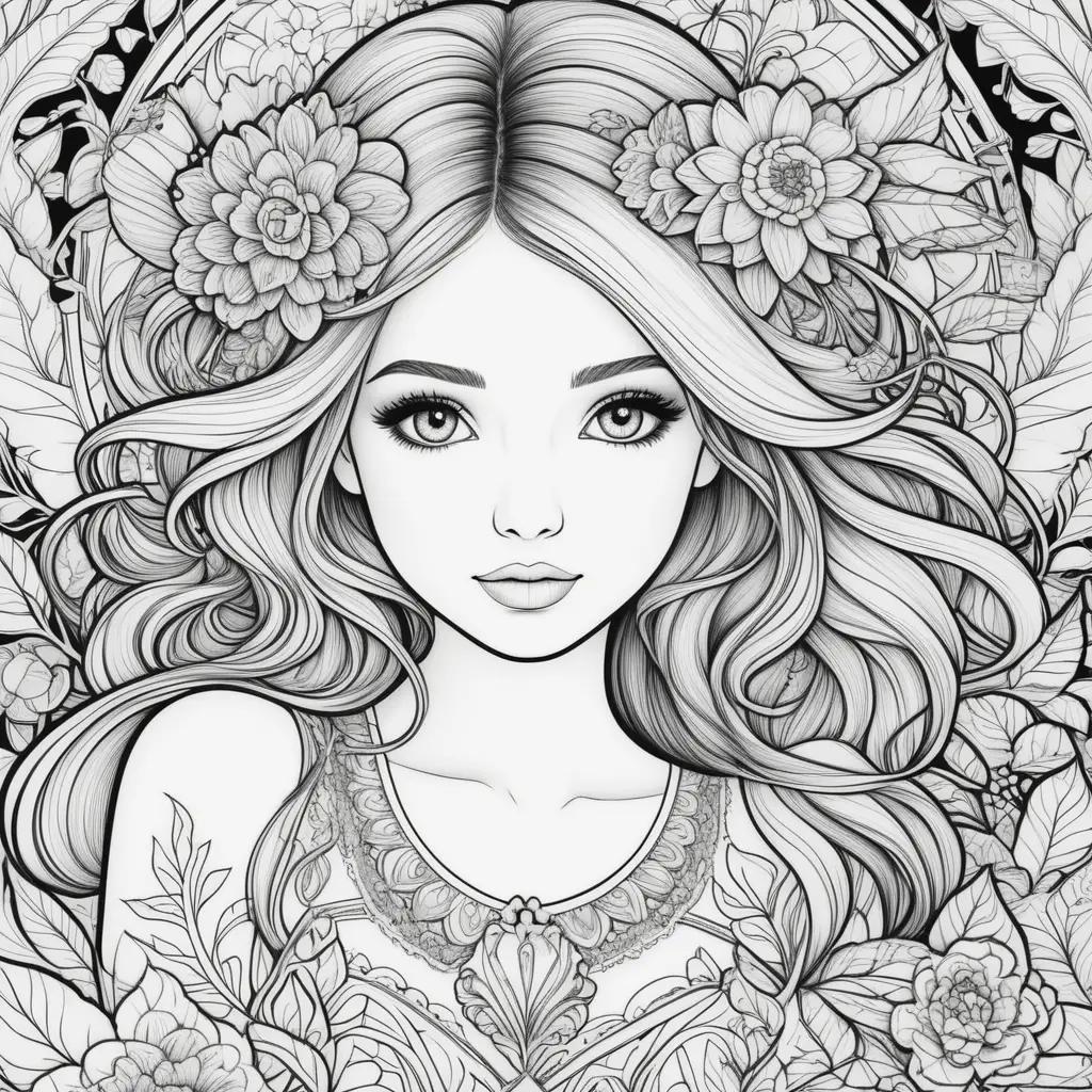 beautiful girl with flowers in her hair on free printable coloring pages for girls