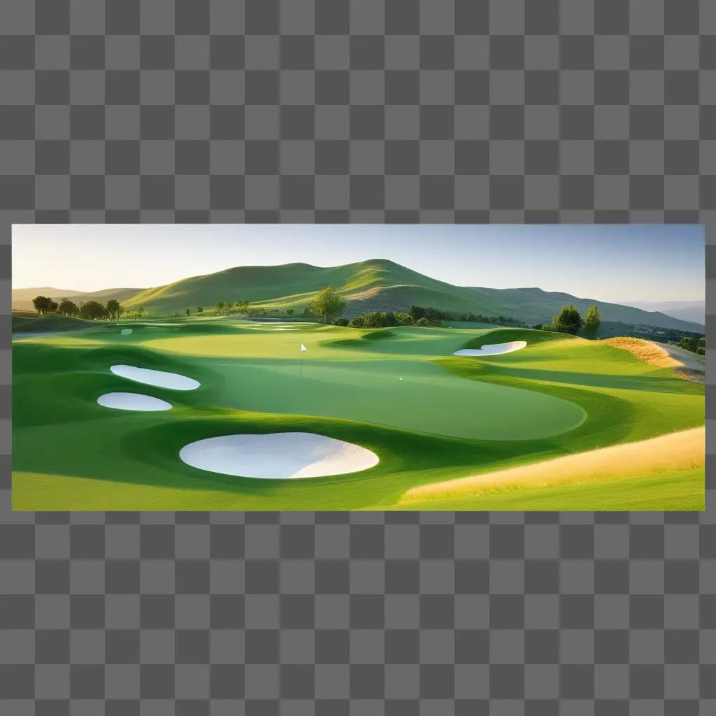 緑の芝生と丘のある美しいゴルフコース
