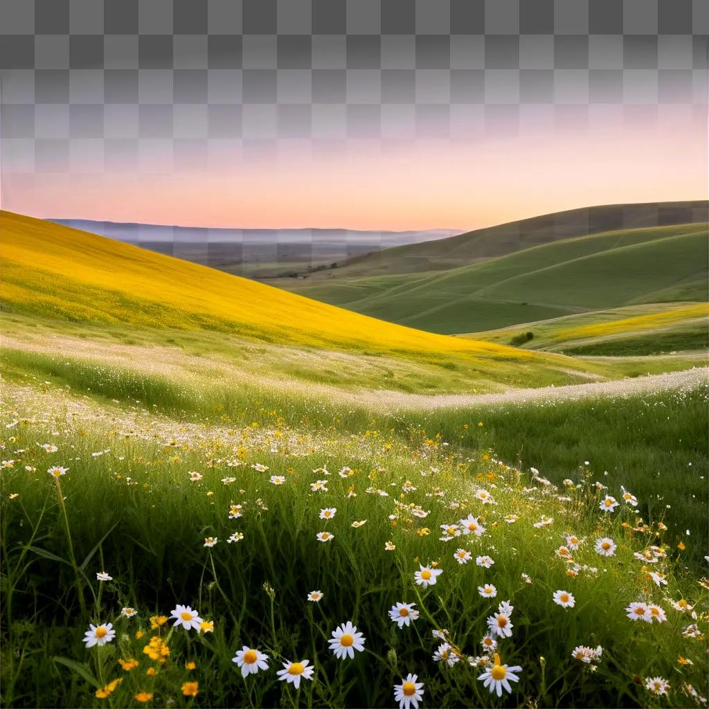丘と花の美しい風景