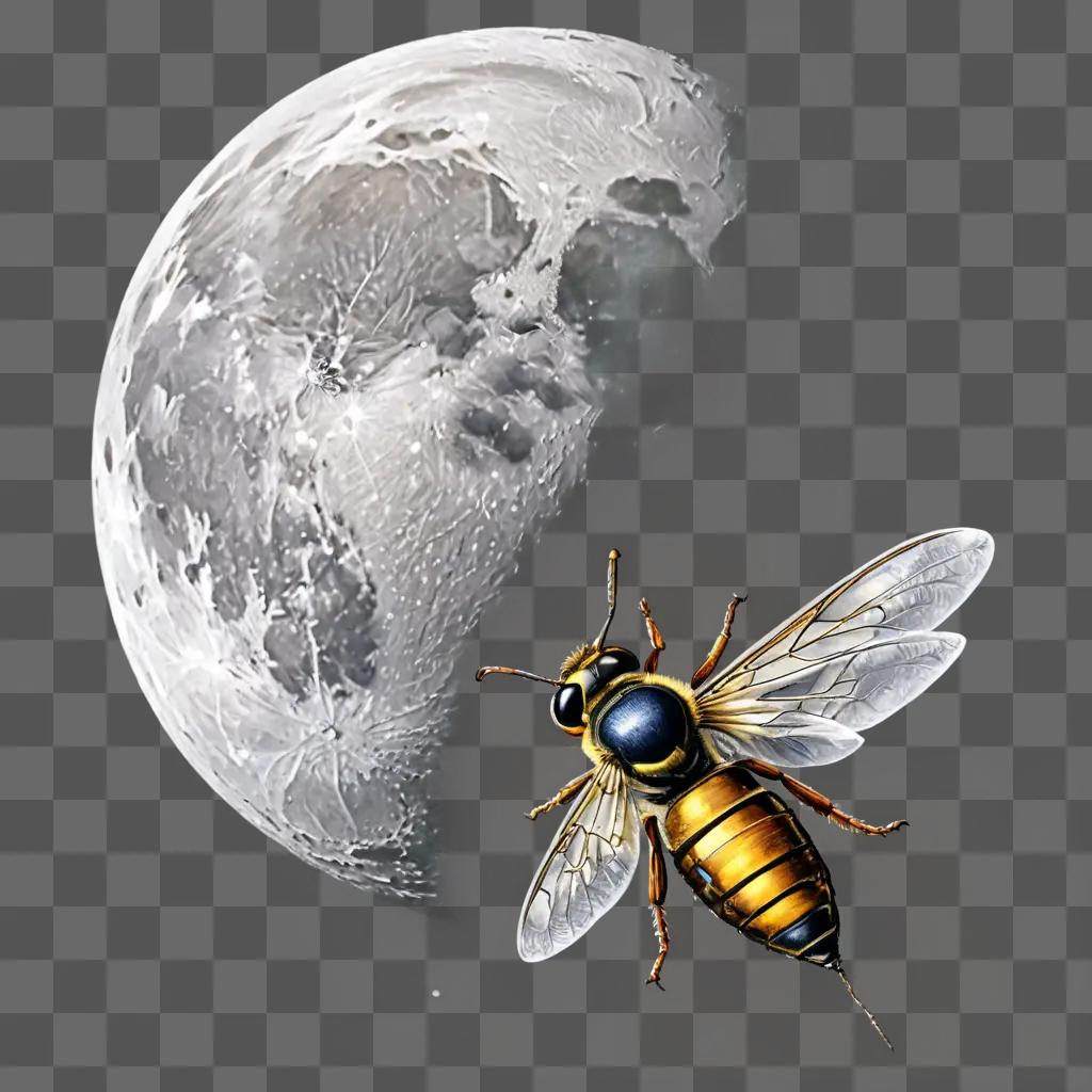 beautiful moon drawing A bee and a moon in the sky