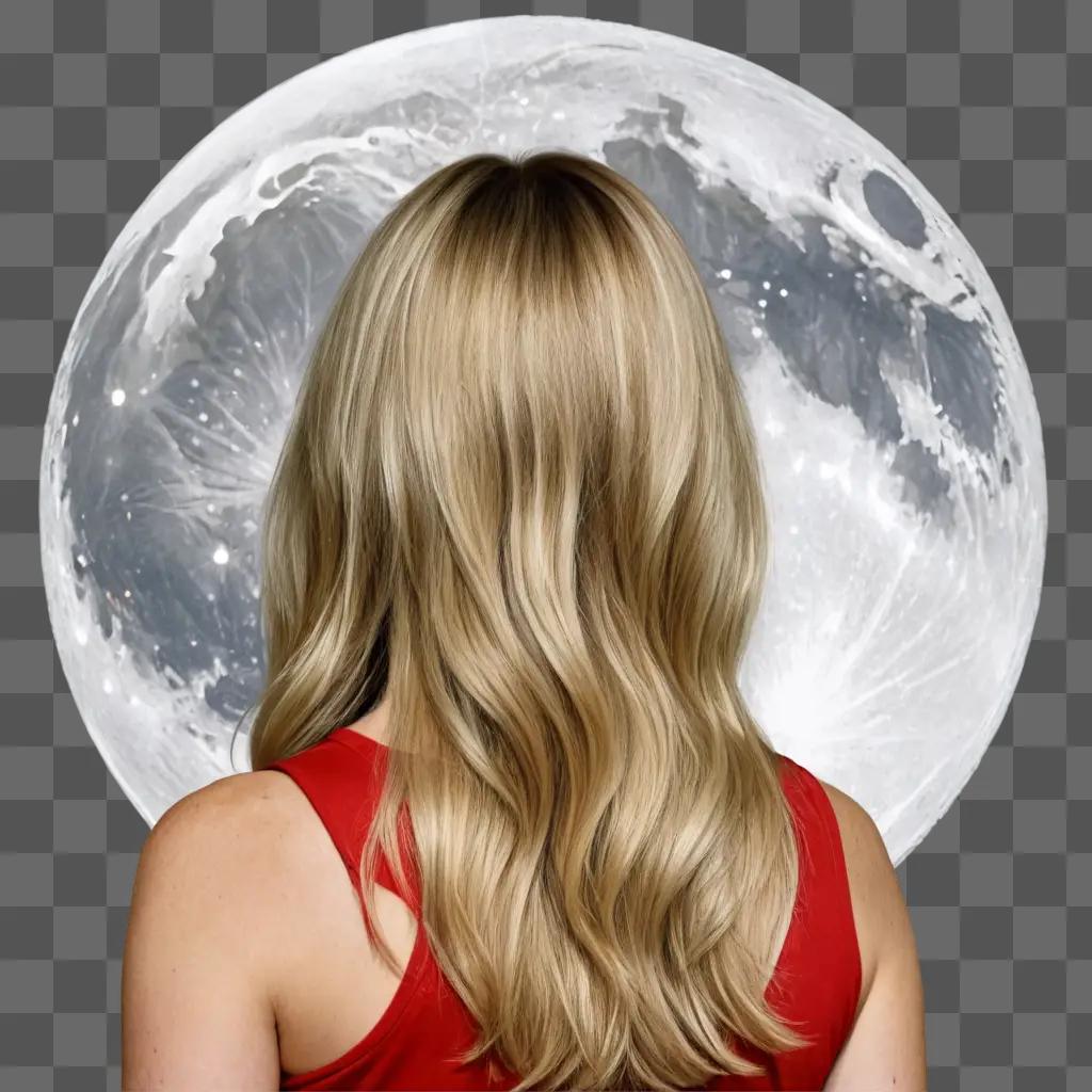 beautiful moon drawing A girl with long blonde hair looking at a moon