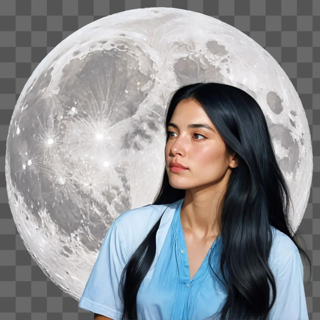 beautiful moon drawing A young woman poses in front of the moon