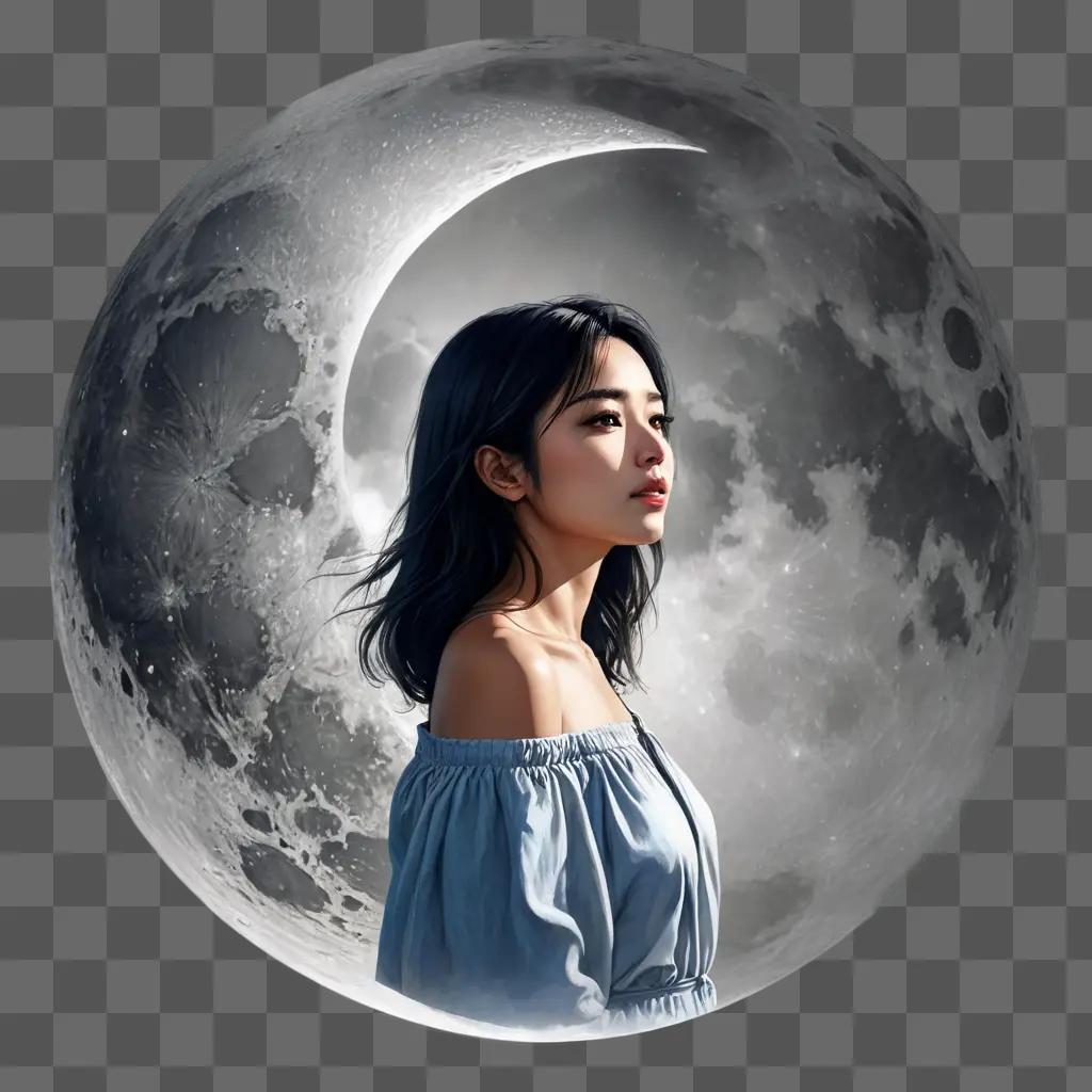 beautiful moon drawing Picture of a woman with a moon in the background