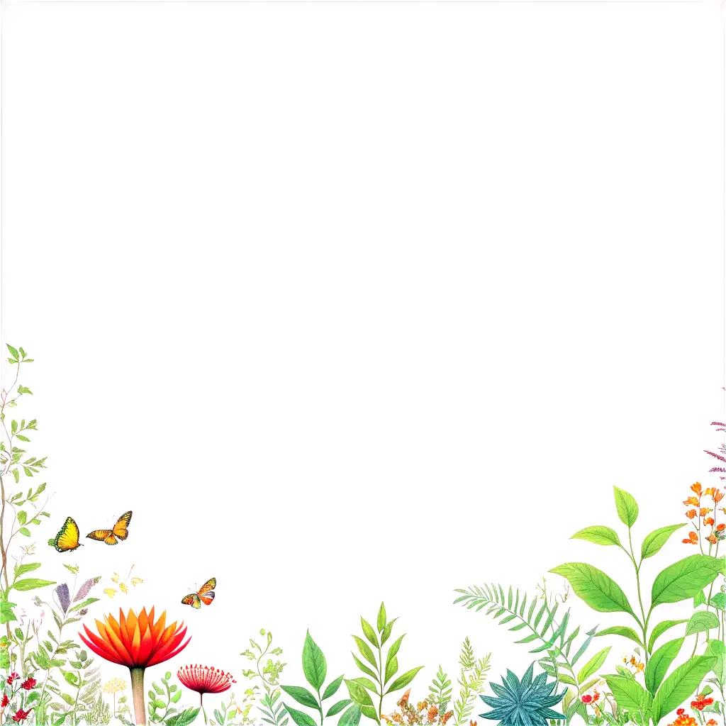 beautiful nature drawing with butterflies and flowers