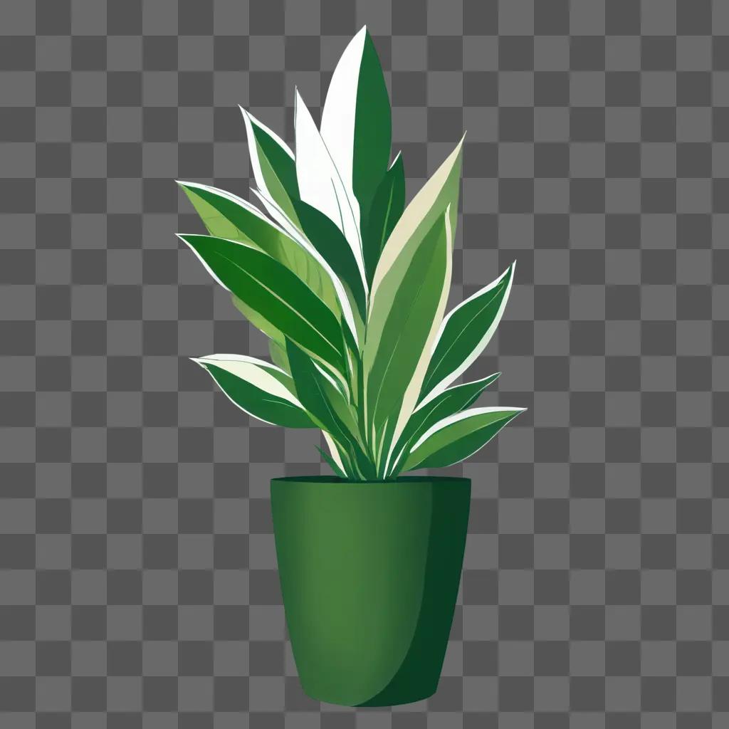 beautiful plant drawing A green plant with white leaves sits in a pot