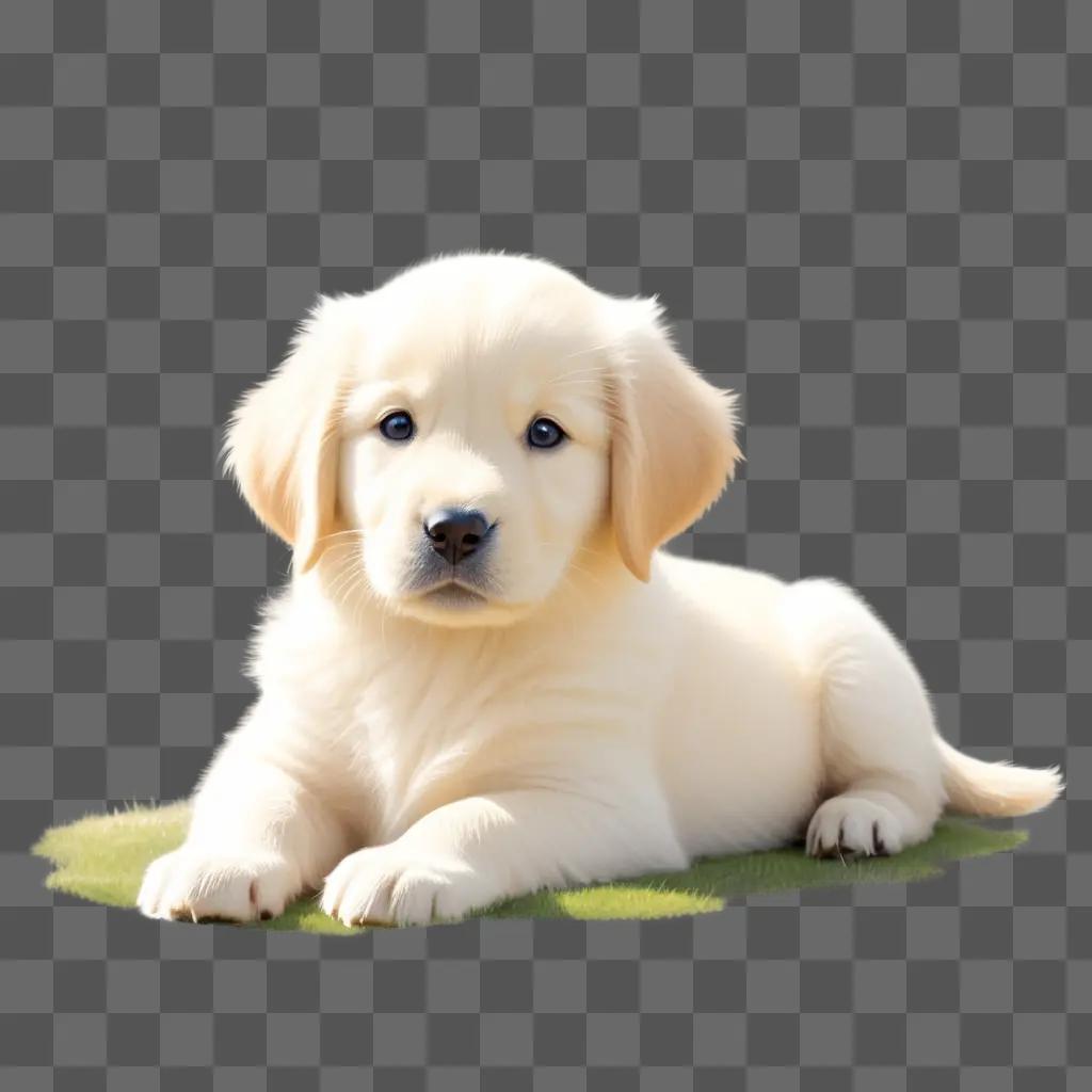 beautiful puppy drawing with a grassy background