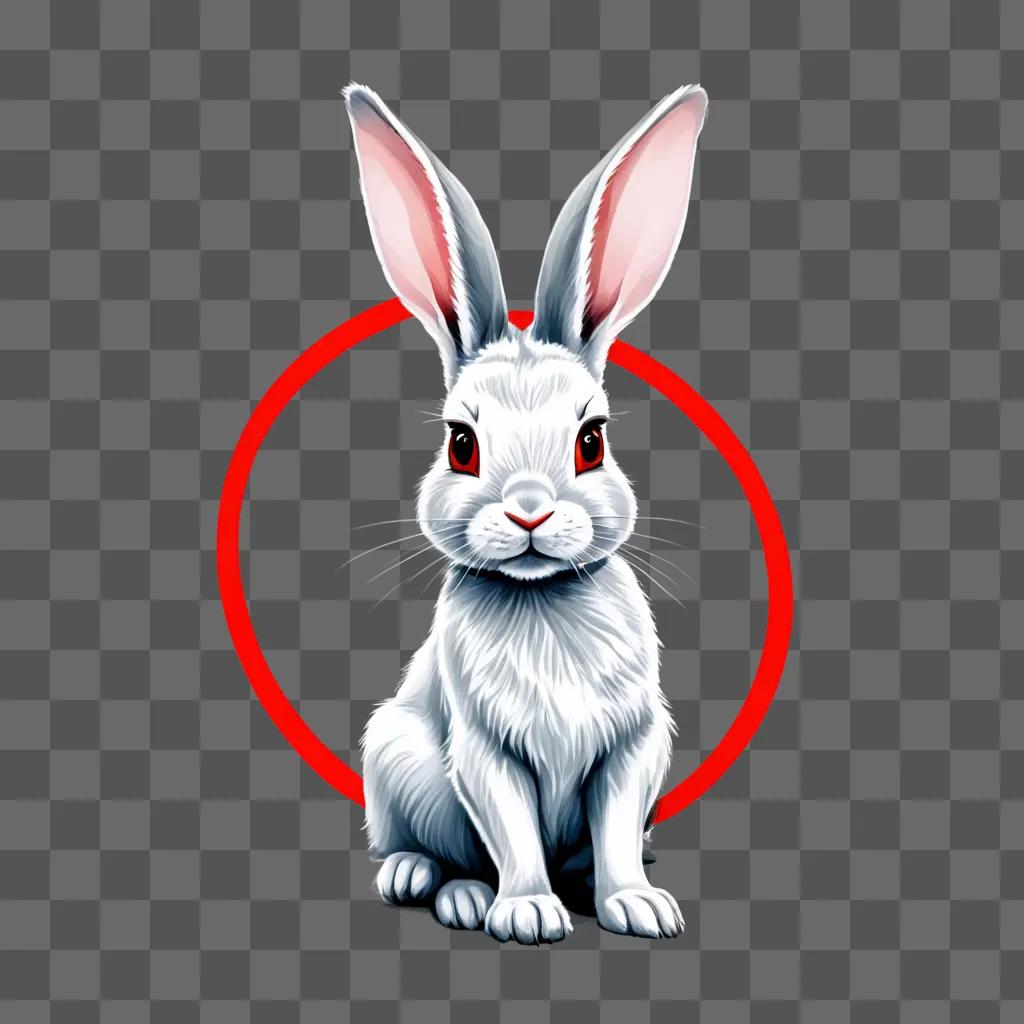 beautiful rabbit drawing A white rabbit with red eyes sits in front of a red circle